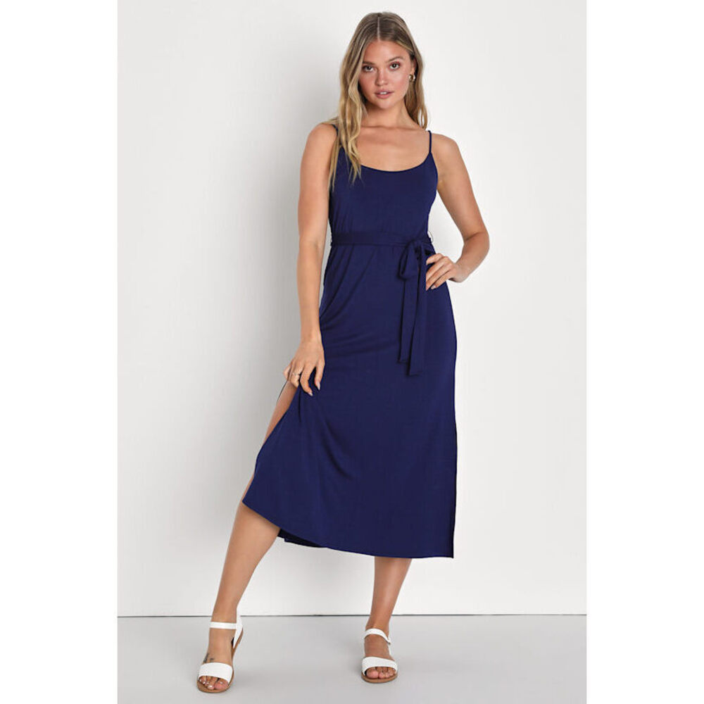 Lulus Cutest Endeavors Navy Blue Sleeveless Scoop Neck Midi Dress - Size L